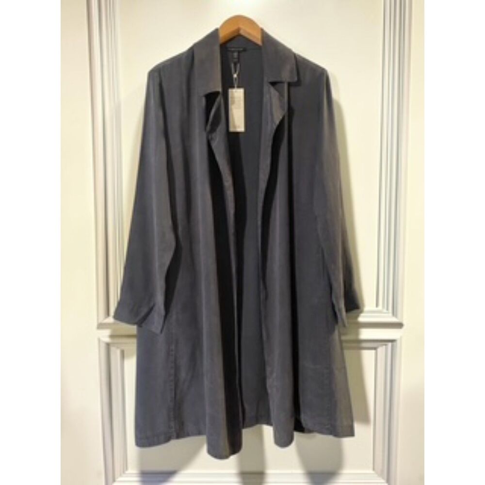 Eileen Fisher Sandwashed Twill Trench Coat XXS Ocean Blue Open Front New NWT